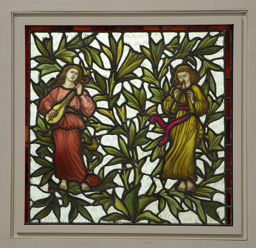 Two Minstrels Stained Glass by  England,23x16"( A2 size ) Poster Print