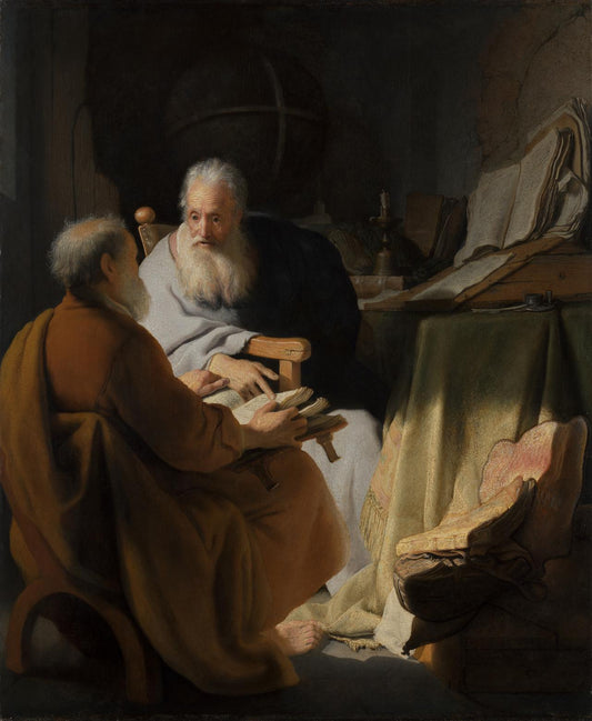 Two Old Men Disputing by Rembrandt van Rijn, vintage art, modern poster print