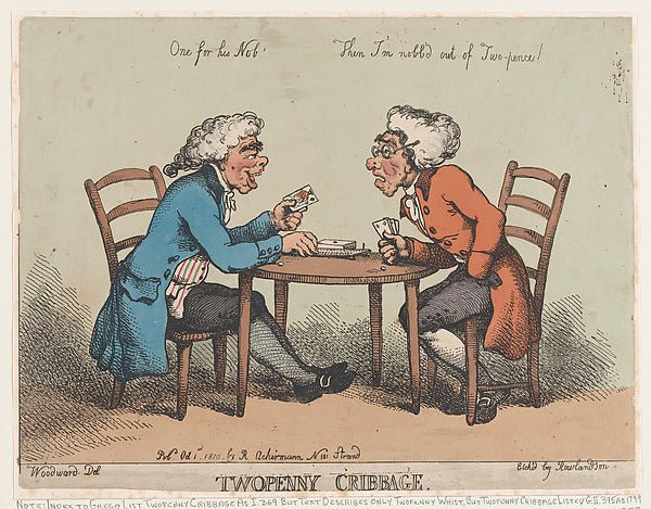 Two Penny Cribbage October 1, 1810-Thomas Rowlandson, After Ge, vintage art, A3 (16x12") Poster Print