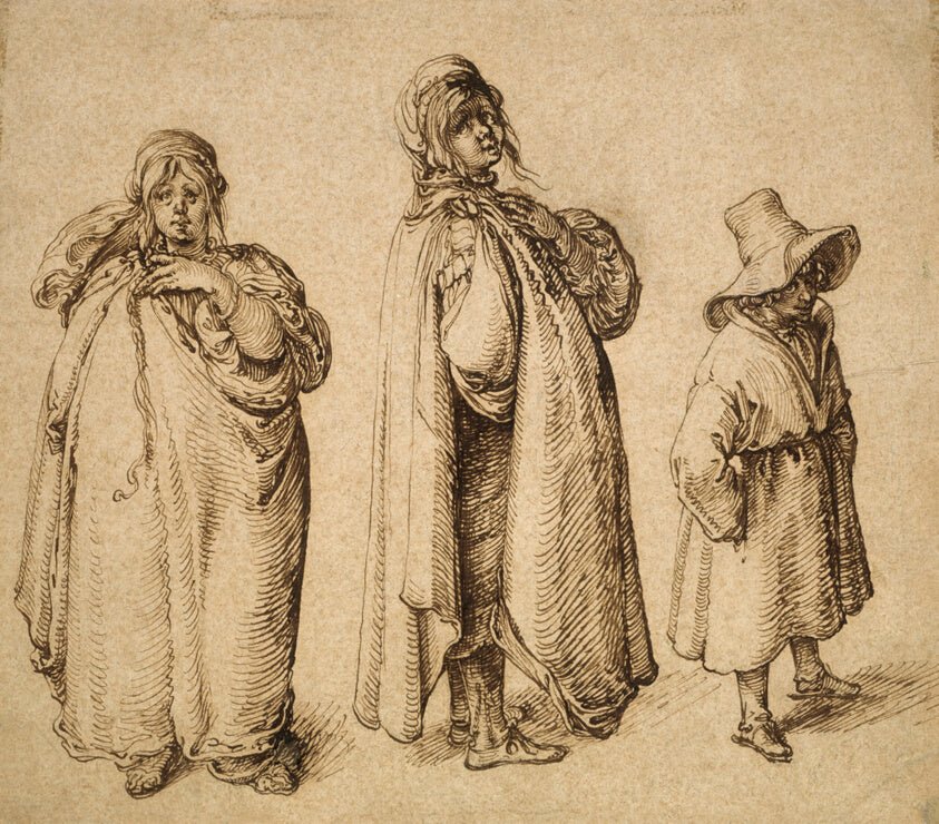 Two Studies of a Roma Woman and a Roma Boy in a Large Hat by  Jacques de Gheyn II, 23x16"( A2 size) Poster Print