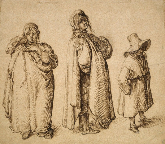 Two Studies of a Roma Woman and a Roma Boy in a Large Hat by  Jacques de Gheyn II, 23x16"( A2 size) Poster Print