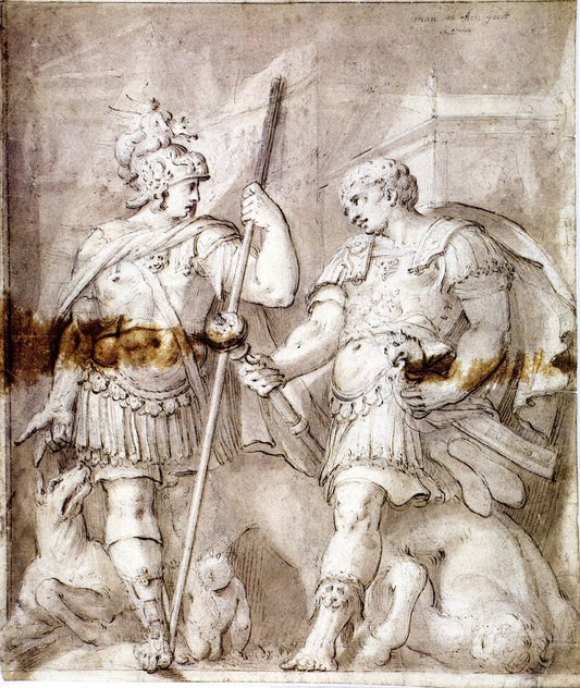 Two Warriors, vintage artwork by Hans von Aachen, 12x8" (A4) Poster