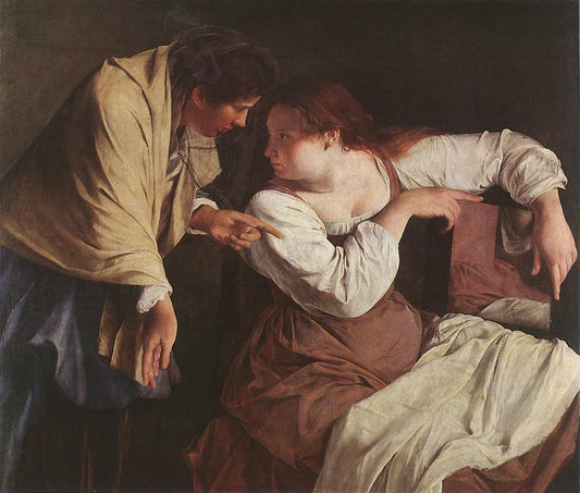 Two Women with a Mirror, vintage artwork by Orazio Gentileschi, A3 (16x12") Poster Print