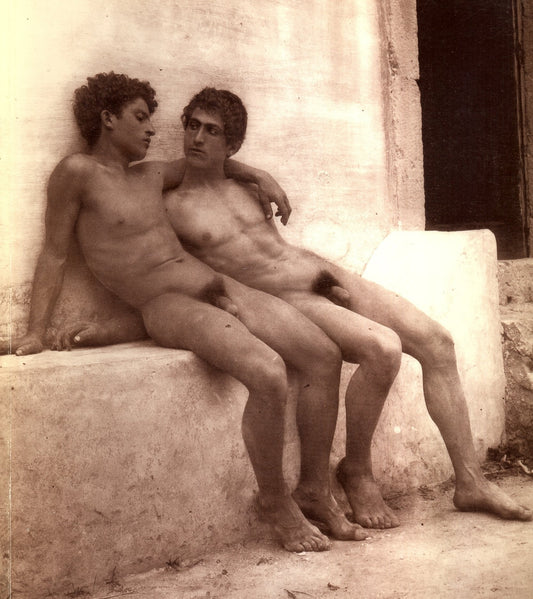 two sitting men by Wilhelm von Gloeden, histoic photo, 16x12" (A3) Poster Print