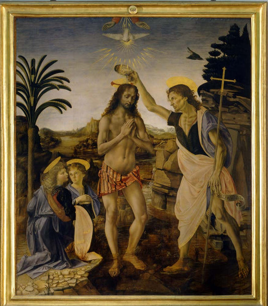 baptism of christ by Verrocchio/Leonardo da Vinci, 12x8" (A4) Poster
