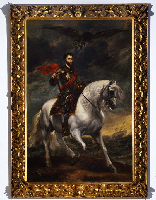 equestrian portrait of emperor charles v by A. Van Dick, 12x8" (A4) Poster