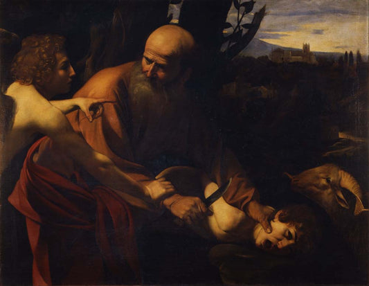 sacrifice of isaac by Caravaggio Merisi, 1603-04, 12x8" (A4) Poster