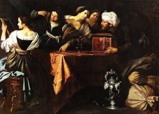 Ulysses finding Achilles at the Court of King Lycomedes, vintage artwork by Artemisia Gentileschi, 12x8" (A4) Poster