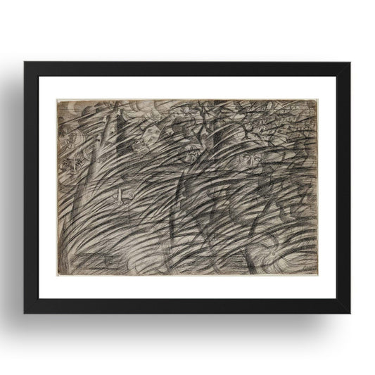 Umberto Boccioni: States of Mind Those Who Go, modernist artwork, A3 Size Reproduction Poster Print in 17x13" Black Frame