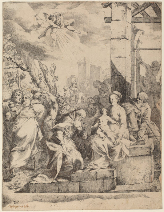 The Adoration of the Magi by Giovanni David after Scarsellino (Italian, 1743 - 1790), 16X12"(A3)Poster Print