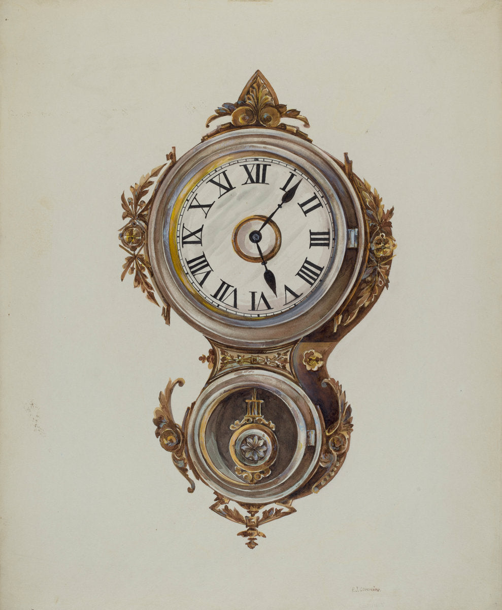 Metal Wall Clock by Peter Connin (American, active c. 1935), 16X12"(A3)Poster Print