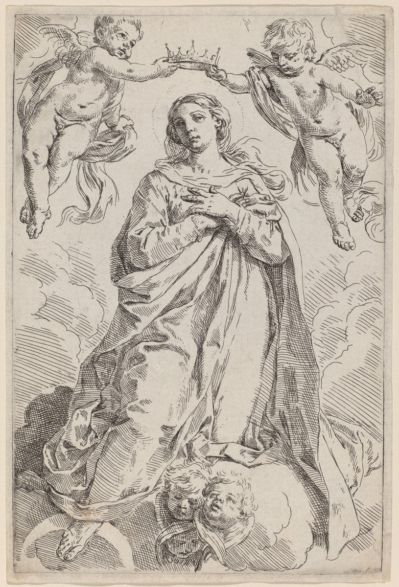 The Coronation of the Virgin by Simone Cantarini (Italian, 1612 - 1648), 16X12"(A3)Poster Print