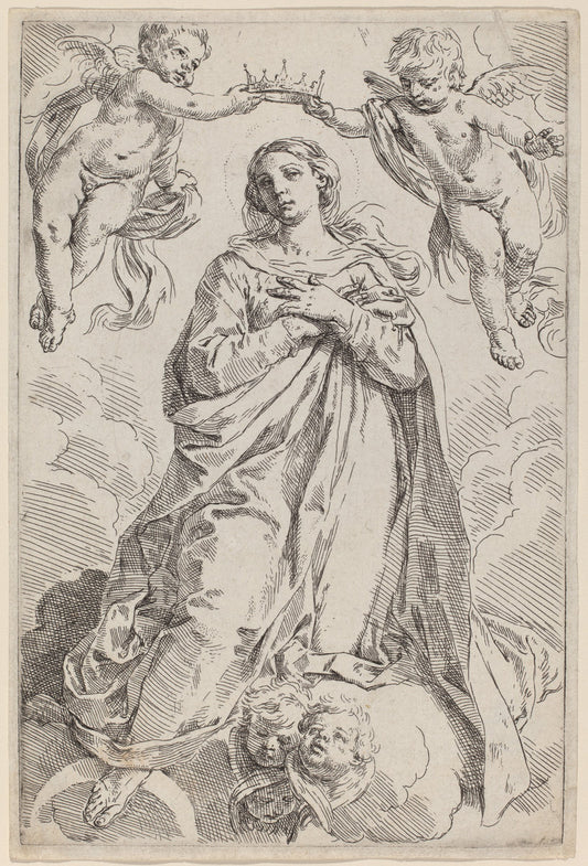 The Coronation of the Virgin by Simone Cantarini (Italian, 1612 - 1648), 16X12"(A3)Poster Print