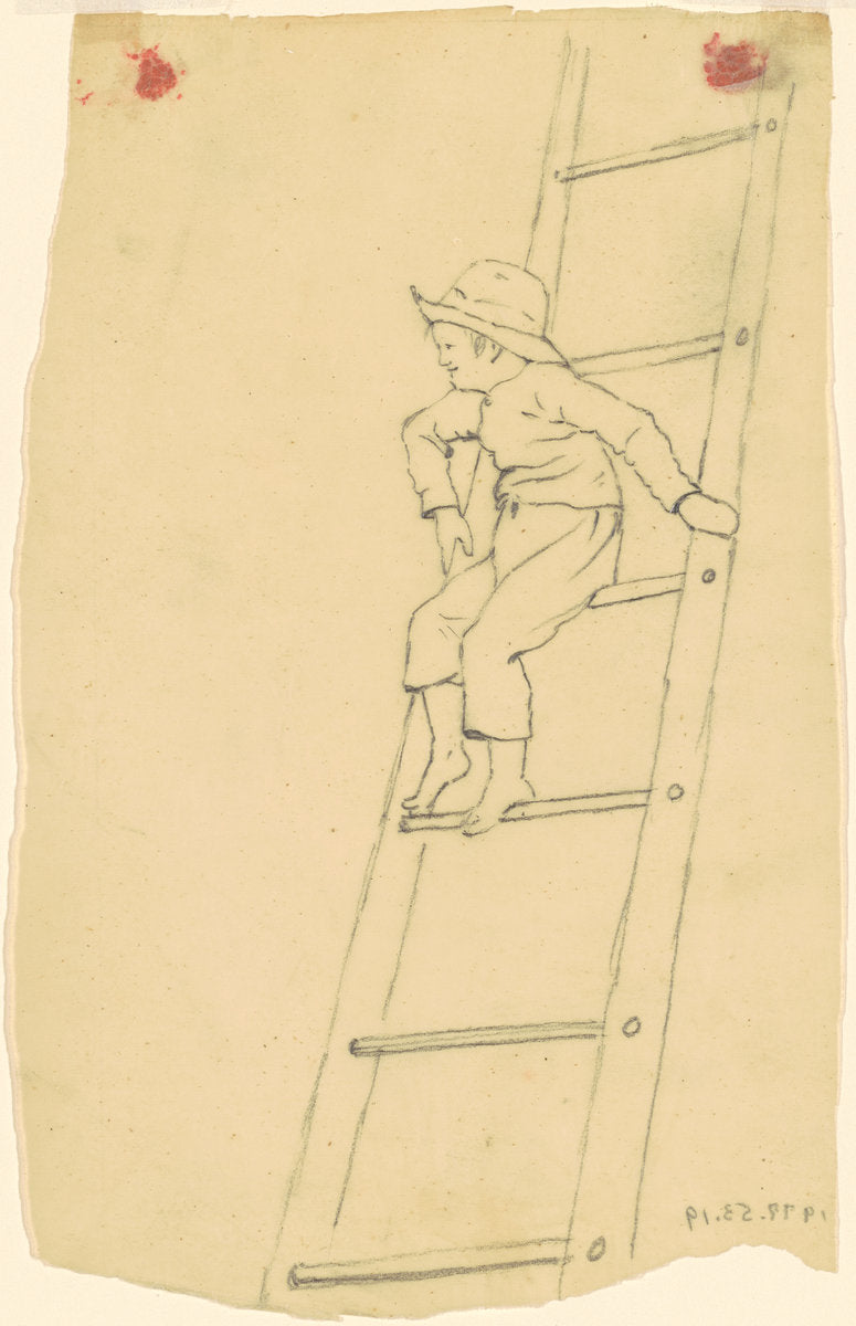 Boy on a Ladder by James Goodwyn Clonney (American, 1812 - 1867), 16X12"(A3)Poster Print