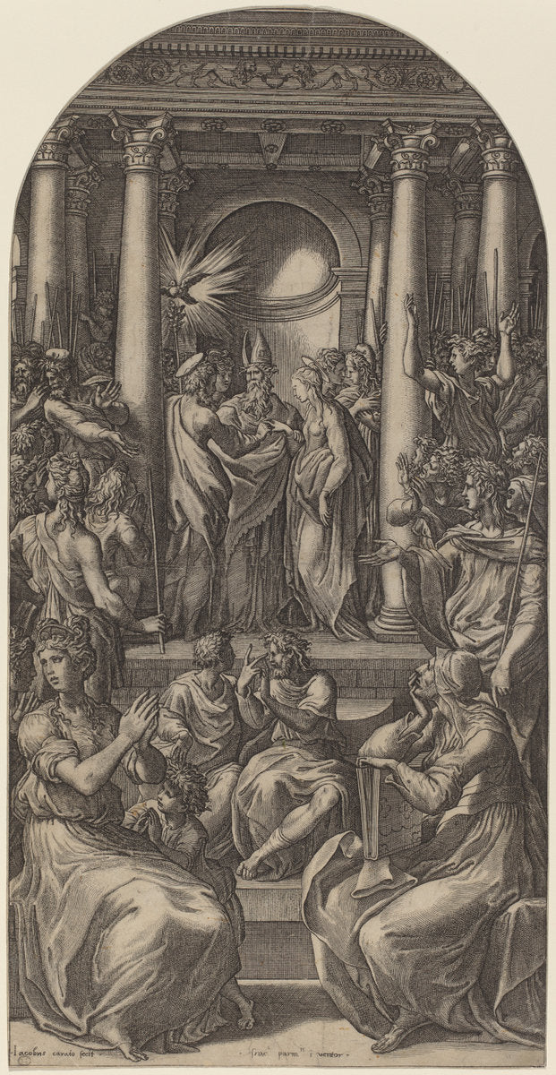 The Marriage of the Virgin by Gian Jacopo Caraglio after Parmigianino (Italian, c. 1500 - 1565), 16X12"(A3)Poster Print