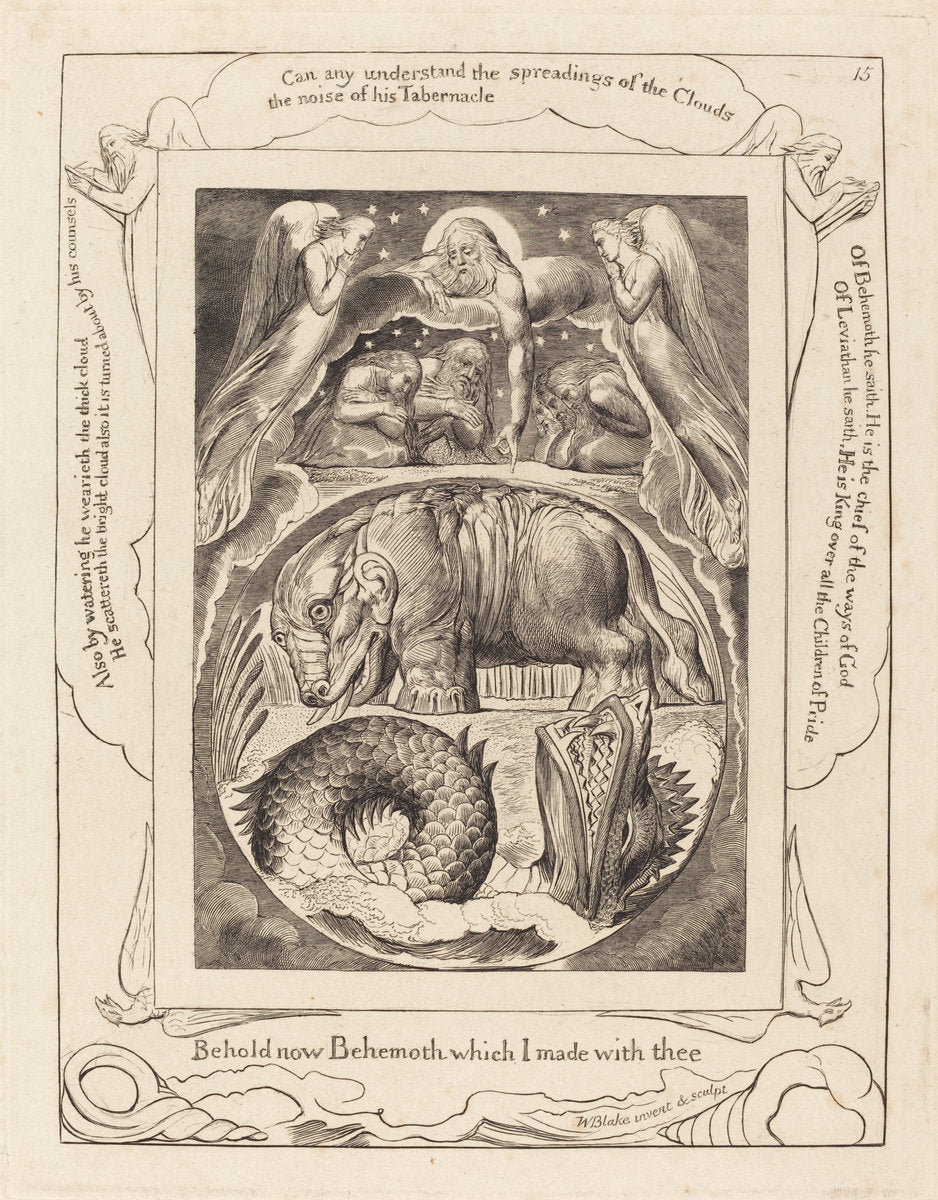 Behemoth and Leviathan by William Blake (British, 1757 - 1827), 16X12"(A3)Poster Print