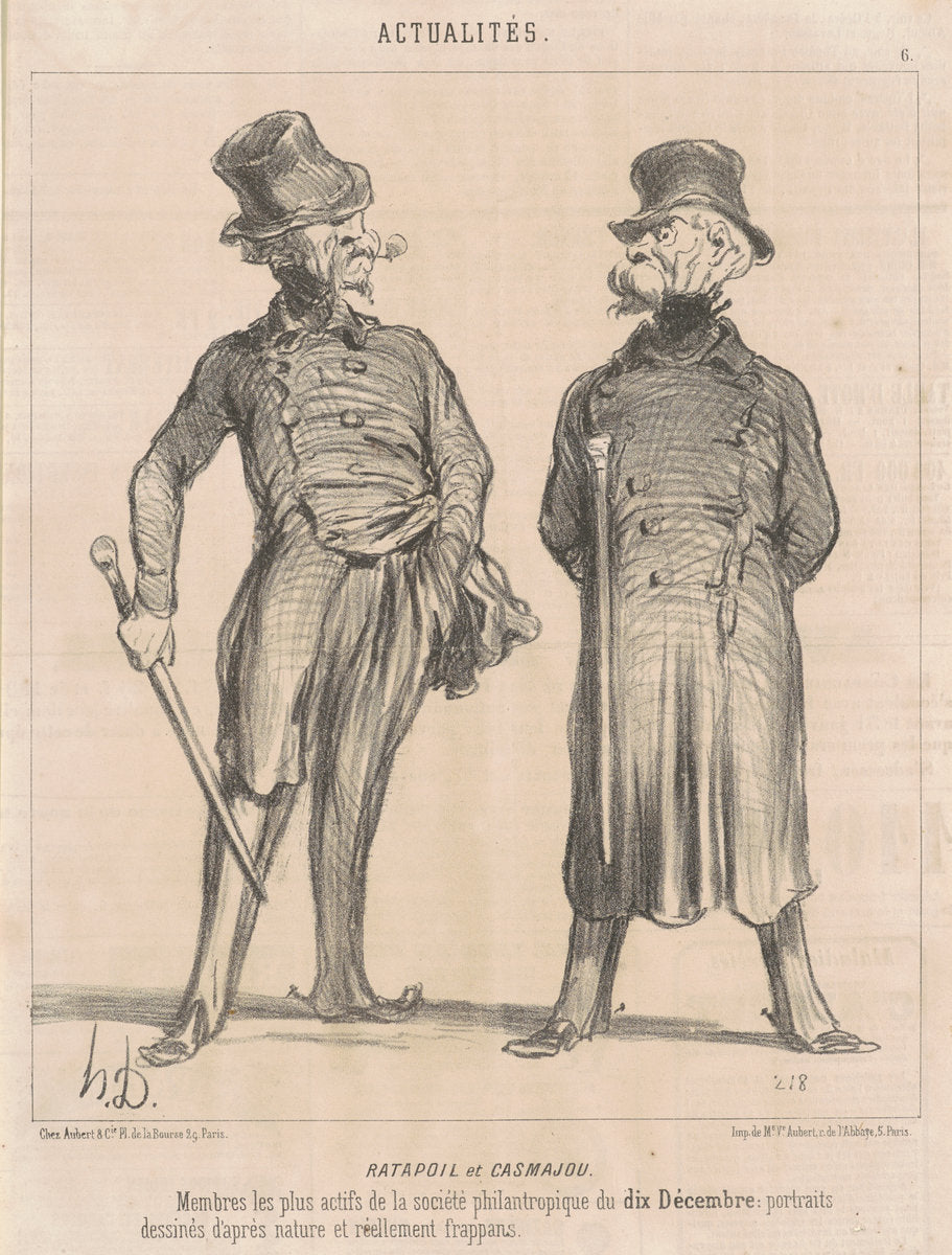 Ratapoil et Casmajou by Honoré Daumier (French, 1808 - 1879), 16X12"(A3)Poster Print