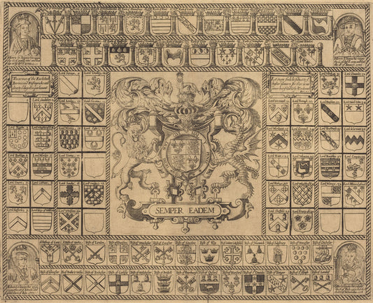 engraving by English 16th Century (Coats of Arms with Corner Portraits of Henry VII, Henry VIII, Edward VI, and Mary), 16X12"(A3)Poster Print