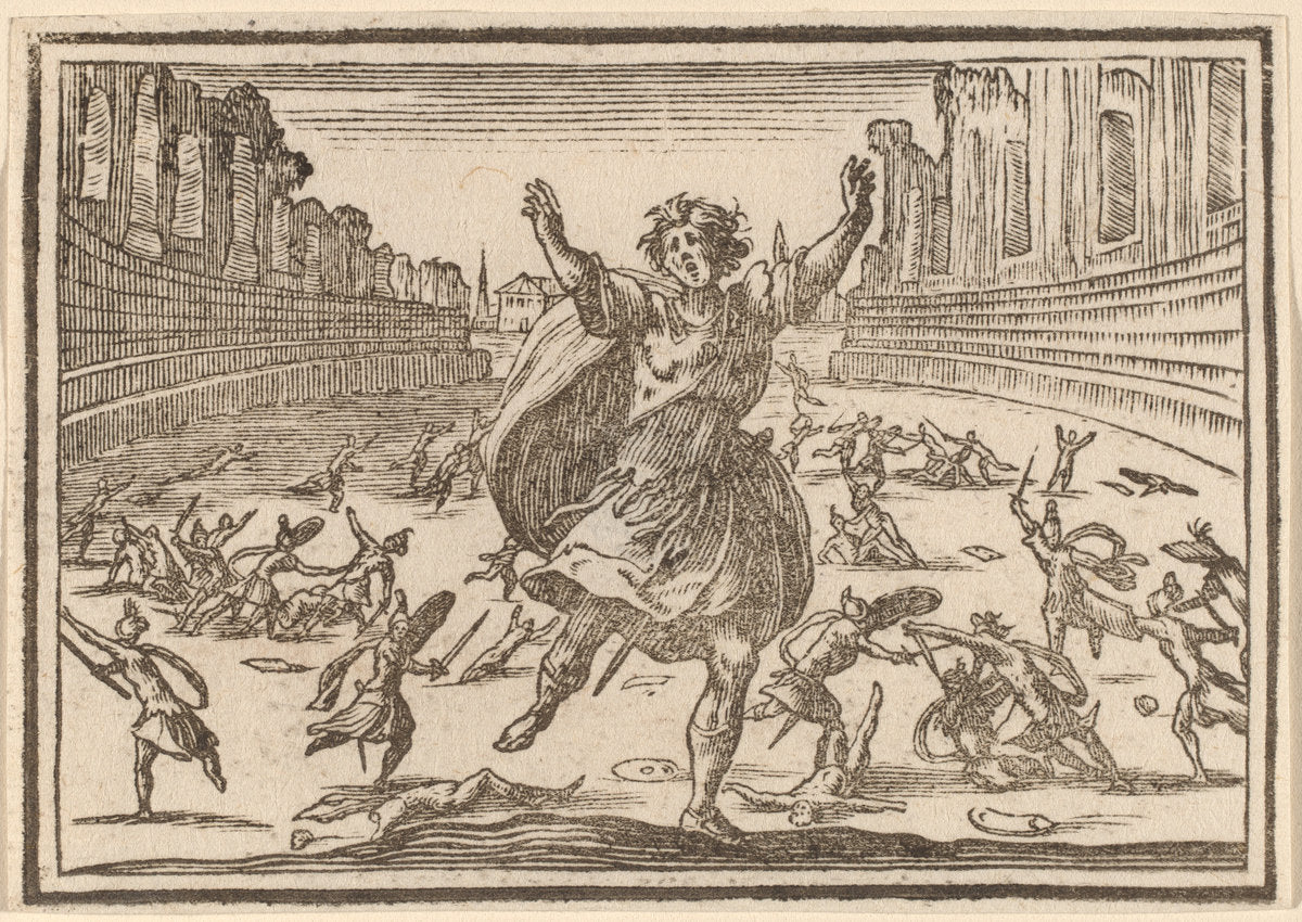 Skirmish in a Roman Circus by Edouard Eckman after Jacques Callot (Flemish, born c. 1600), 16X12"(A3)Poster Print