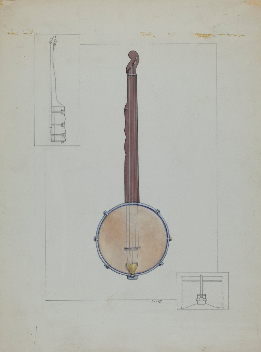 Plantation Banjo by Floyd R. Sharp (American, active c. 1935), 16X12"(A3)Poster Print