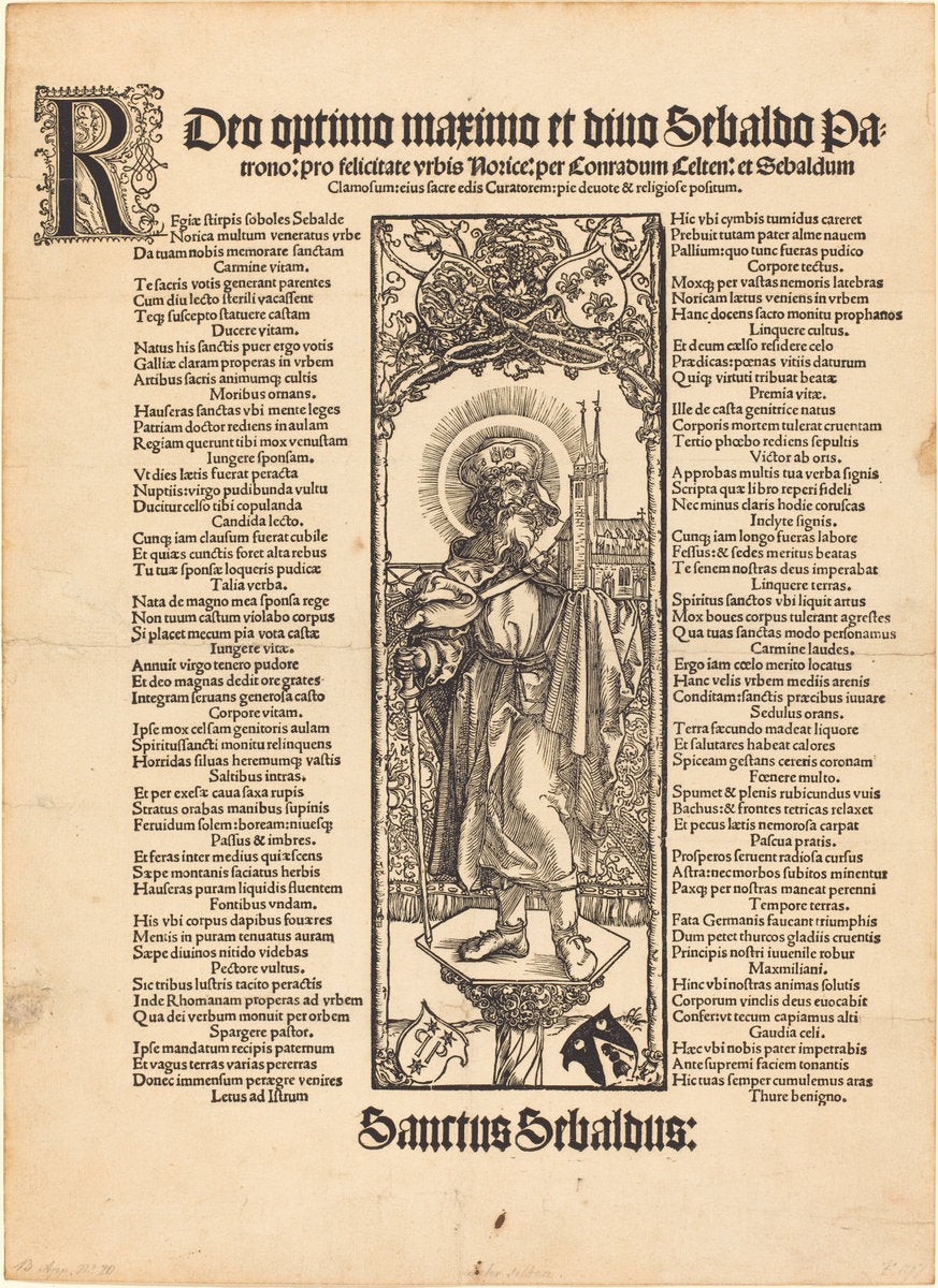 Saint Sebaldus Standing on a Column by Albrecht Dürer (German, 1471 - 1528), 16X12"(A3)Poster Print