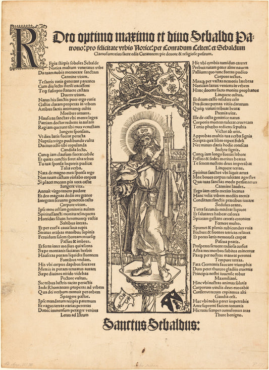 Saint Sebaldus Standing on a Column by Albrecht Dürer (German, 1471 - 1528), 16X12"(A3)Poster Print