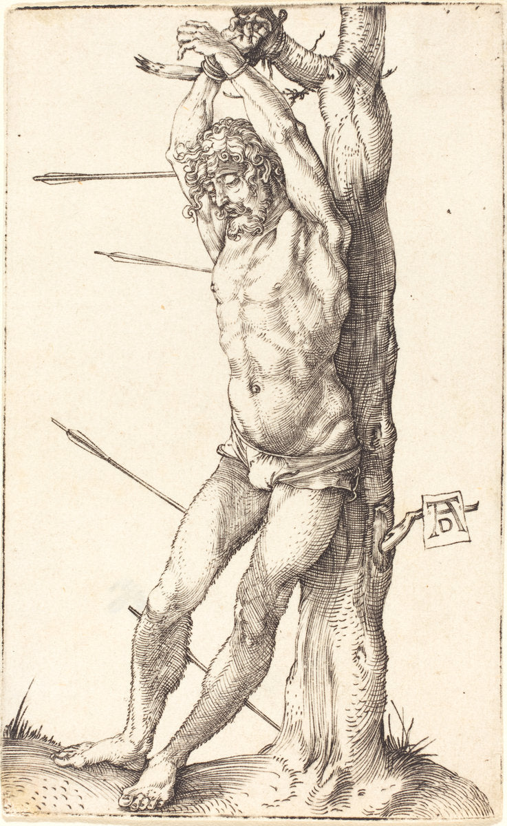 Saint Sebastian Bound to the Tree by Albrecht Dürer (German, 1471 - 1528), 16X12"(A3)Poster Print