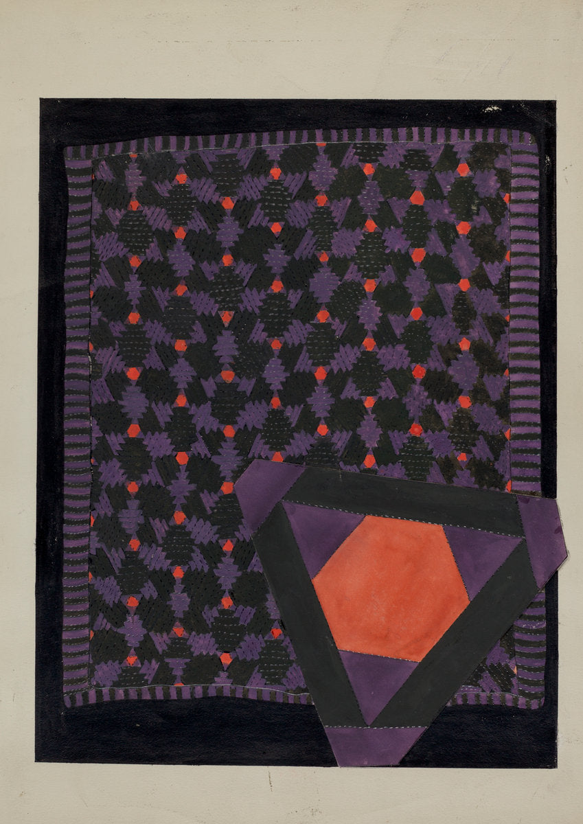 Patchwork Quilt and Detail by Ellen Duncan (American, active c. 1935), 16X12"(A3)Poster Print