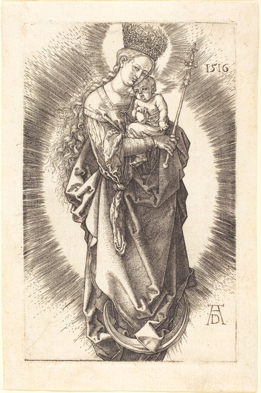 The Virgin and Child on a Crescent with a Sceptre and a Starry Crown by Albrecht Dürer (German, 1471 - 1528), 16X12"(A3)Poster Print