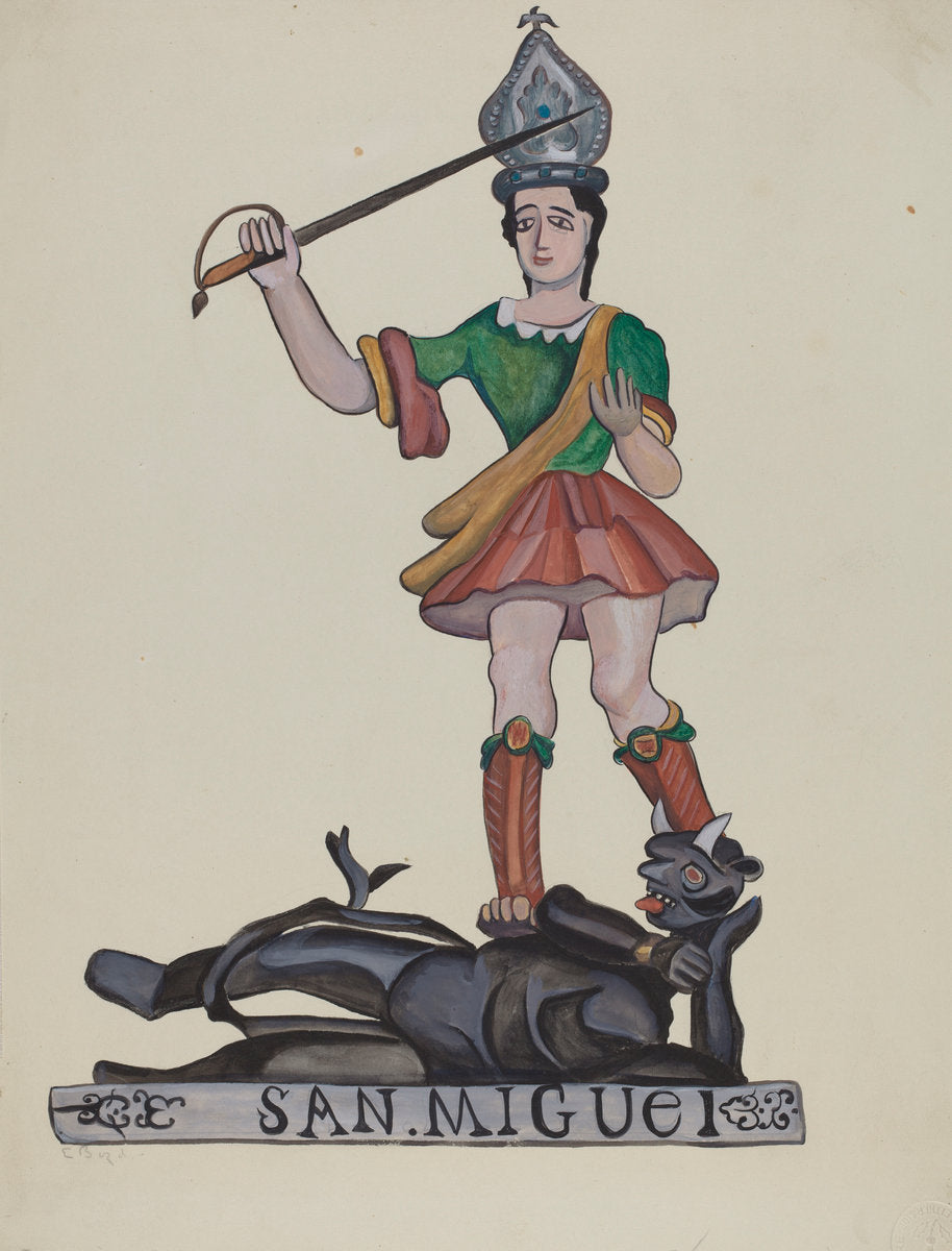 San Miguel - The Archangel and Satan by E. Boyd (American, active c. 1935), 16X12"(A3)Poster Print