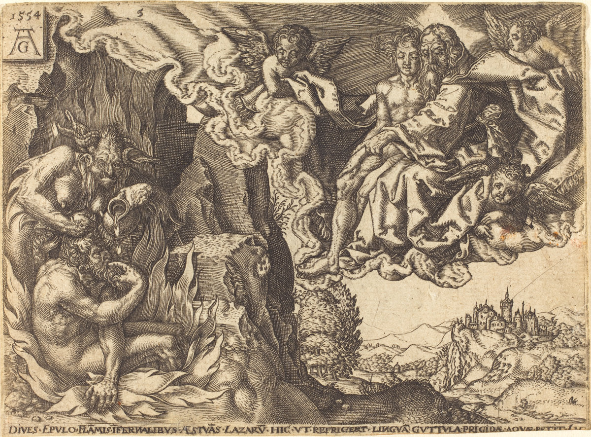 etching by after Heinrich Aldegrever (The Rich Man in Hell), 16X12"(A3)Poster Print