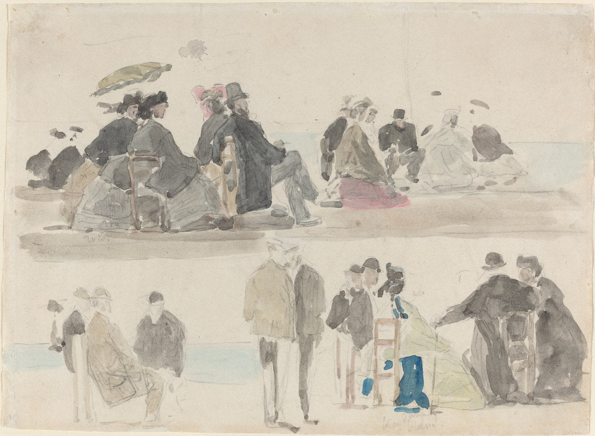 Ladies and Gentlemen on the Beach, in Two Registers by Eugène Boudin (French, 1824 - 1898), 16X12"(A3)Poster Print
