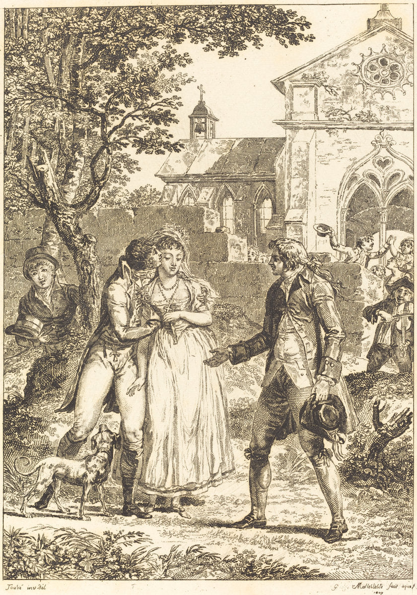 Le baiser rendu: Le baiser prete by G. Mallesteste after Jacques Louis François Touzé (French (?), active 1809), 16X12"(A3)Poster Print