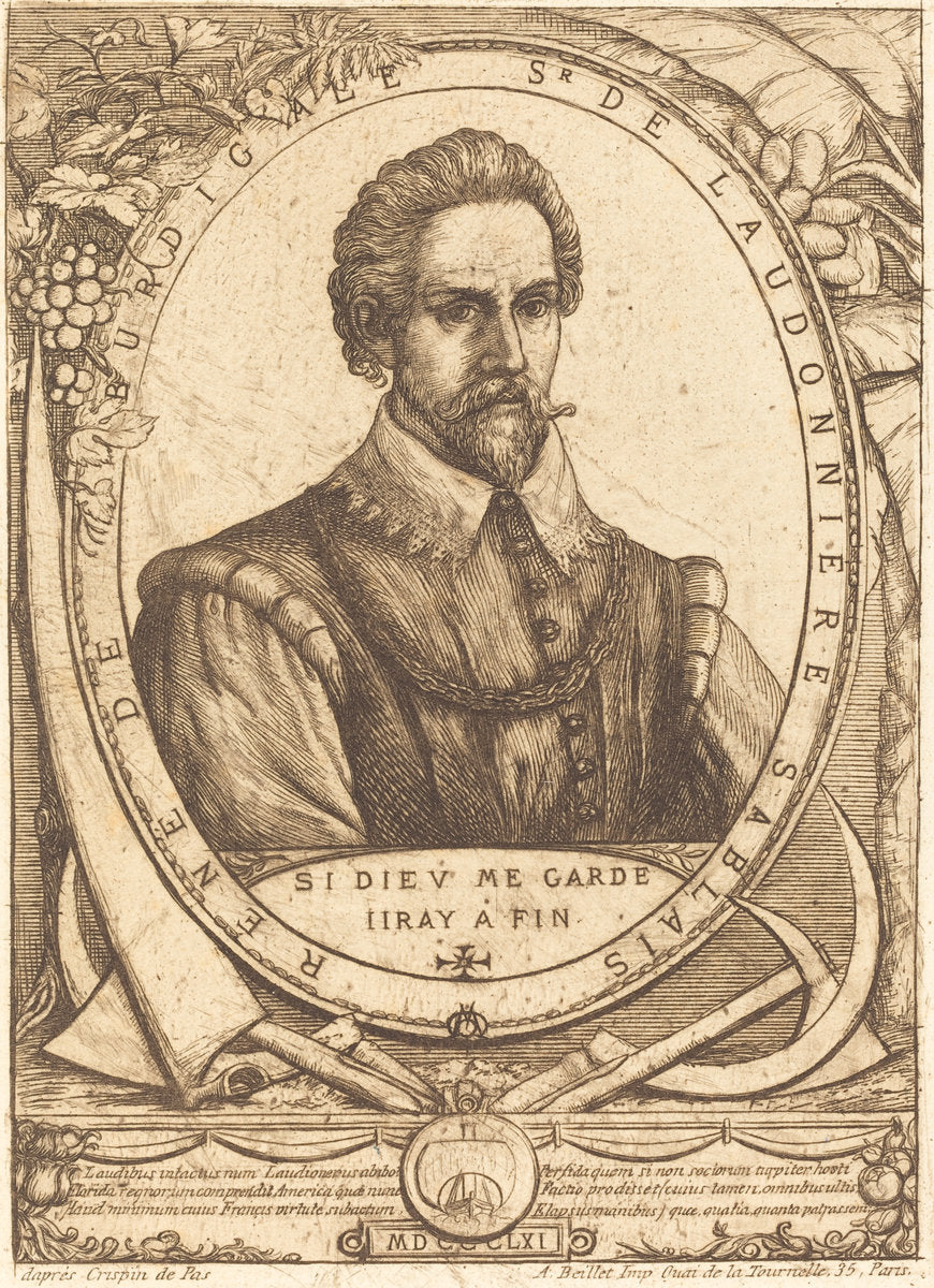 René Laudonnière Sablais (De Burdigale) by Charles Meryon after Crispijn de Passe I (French, 1821 - 1868), 16X12"(A3)Poster Print