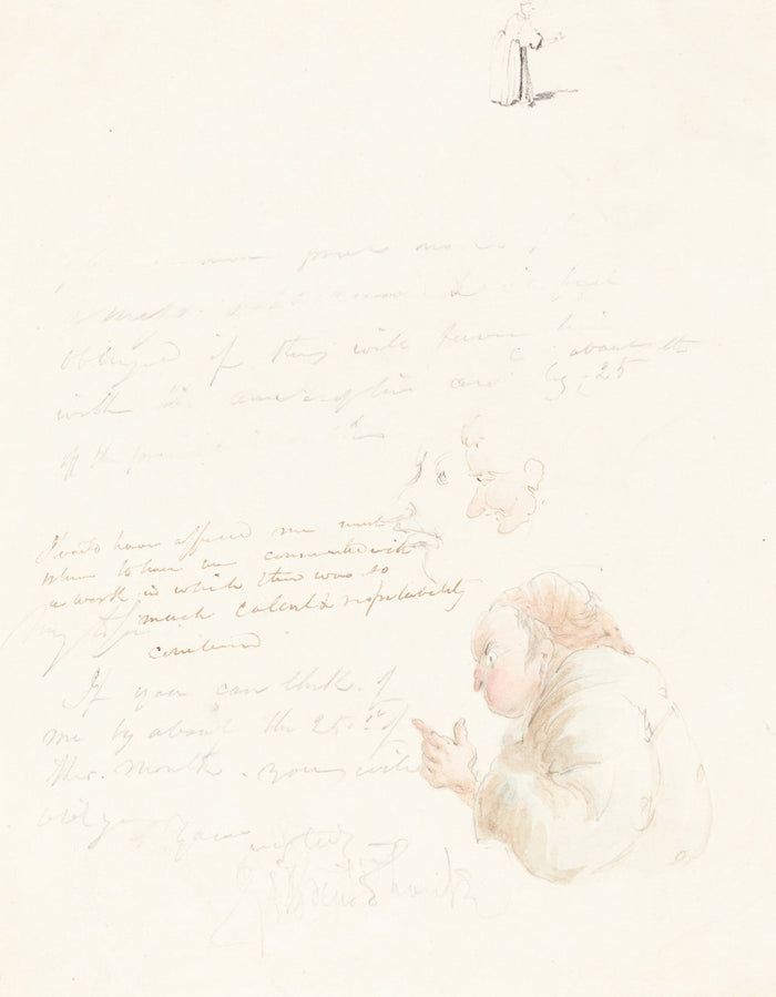 Half-Length of a Lawyer and Other Sketches by George Cruikshank (British, 1792 - 1878), 16X12