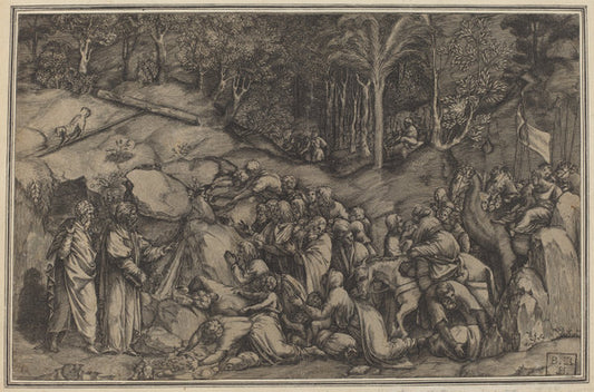 Moses Striking the Rock by Lorenzo de Musi (Italian, active 1554), 16X12"(A3)Poster Print