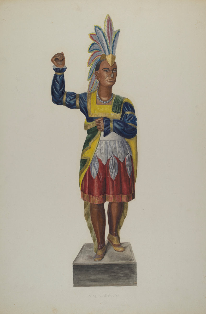 Cigar Store Indian by Irving L. Biehn (American, active c. 1935), 16X12"(A3)Poster Print