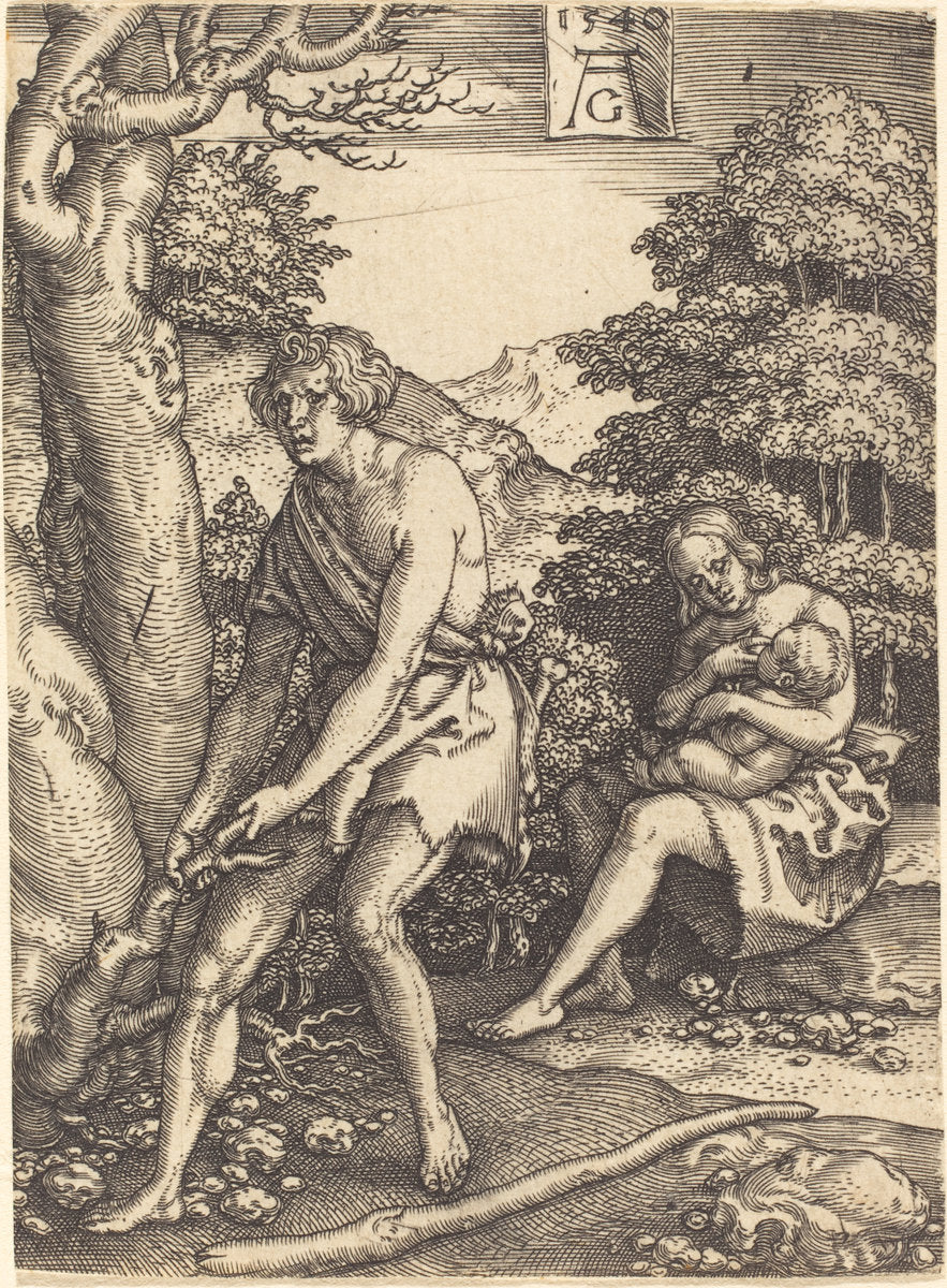 Adam and Eve at Work by Heinrich Aldegrever (German, 1502 - 1555/1561), 16X12"(A3)Poster Print