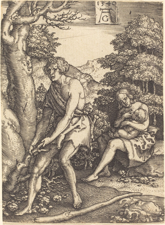 Adam and Eve at Work by Heinrich Aldegrever (German, 1502 - 1555/1561), 16X12"(A3)Poster Print