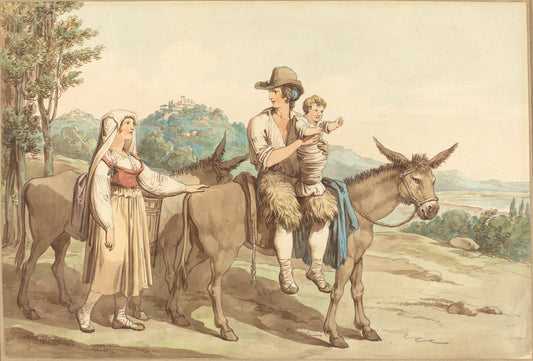 A Peasant Family and Two Donkeys by Bartolomeo Pinelli (Italian, 1781 - 1835), 16X12"(A3)Poster Print