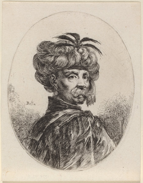 Moor in a Turban Trimmed with Five Feathers by Stefano Della Bella (Italian, 1610 - 1664), 16X12"(A3)Poster Print