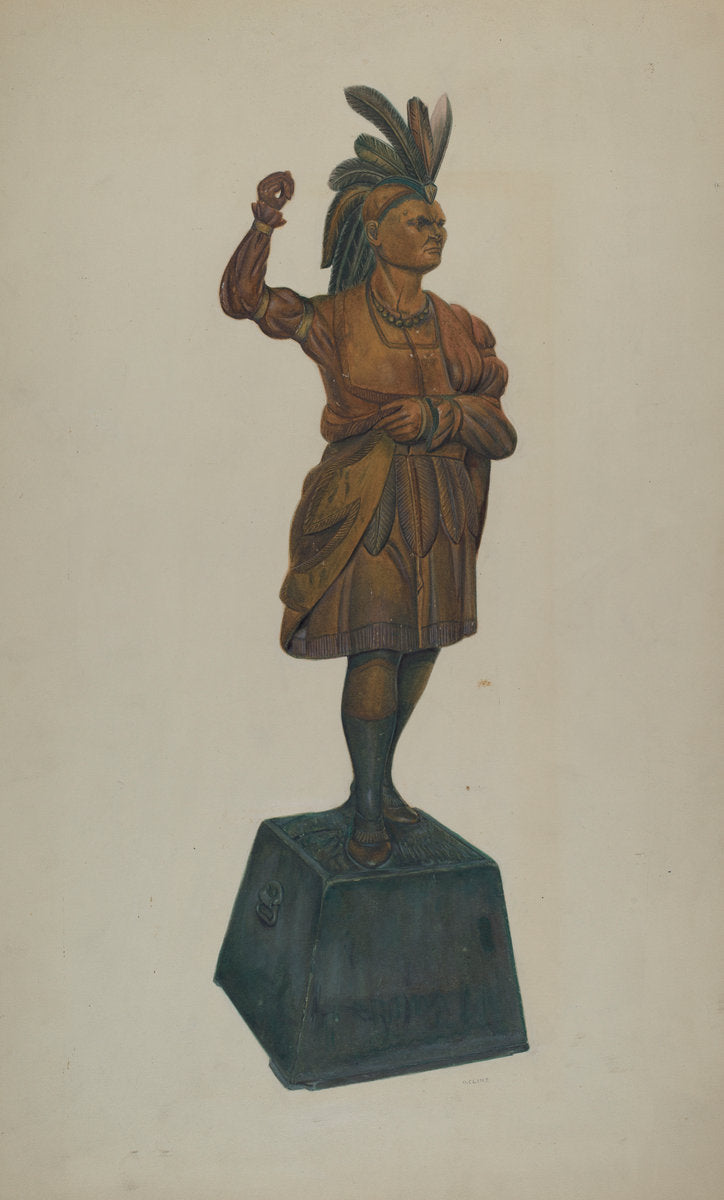 Cigar Store Indian by Orville Cline (American, active c. 1935), 16X12"(A3)Poster Print