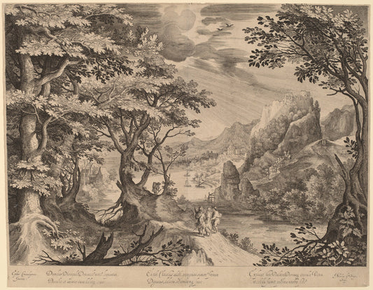 The Disciples on the Way to Emmaus by Nicolaes de Bruyn, after Gillis van Coninxloo III (Flemish, 1565/1571 - 1656), 16X12"(A3)Poster Print