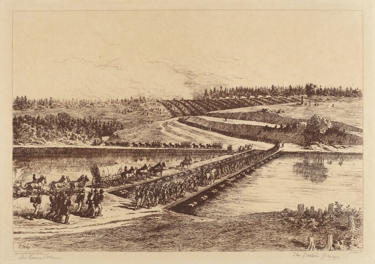 The Pontoon Bridges by Edwin Forbes (American, 1839 - 1895), 16X12"(A3)Poster Print
