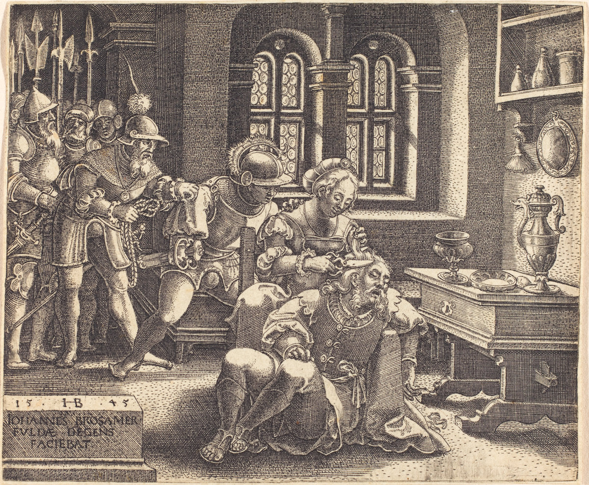 Samson and Delilah by Hans Brosamer (German, c. 1500 - 1552 or 1554), 16X12"(A3)Poster Print