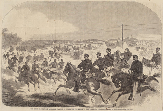 published 1862 by after Winslow Homer (The Union Cavalry and Artillery Starting in Pursuit of the Rebels up the Yorktown Turnpike), 16X12"(A3)Poster Print