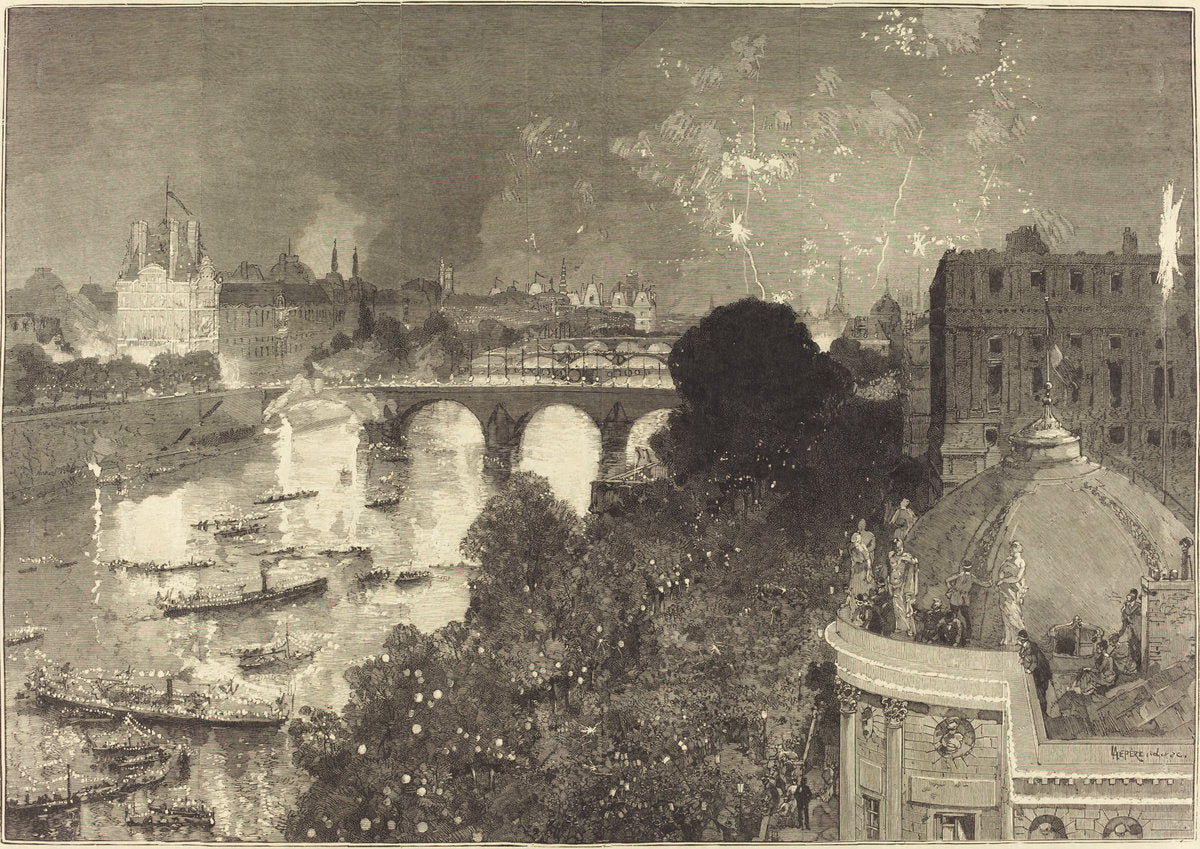 Le 14 Juillet.  Illumination de la Seine du Pont Neuf au Pont au Change by Auguste Lepère (French, 1849 - 1918), 16X12"(A3)Poster Print