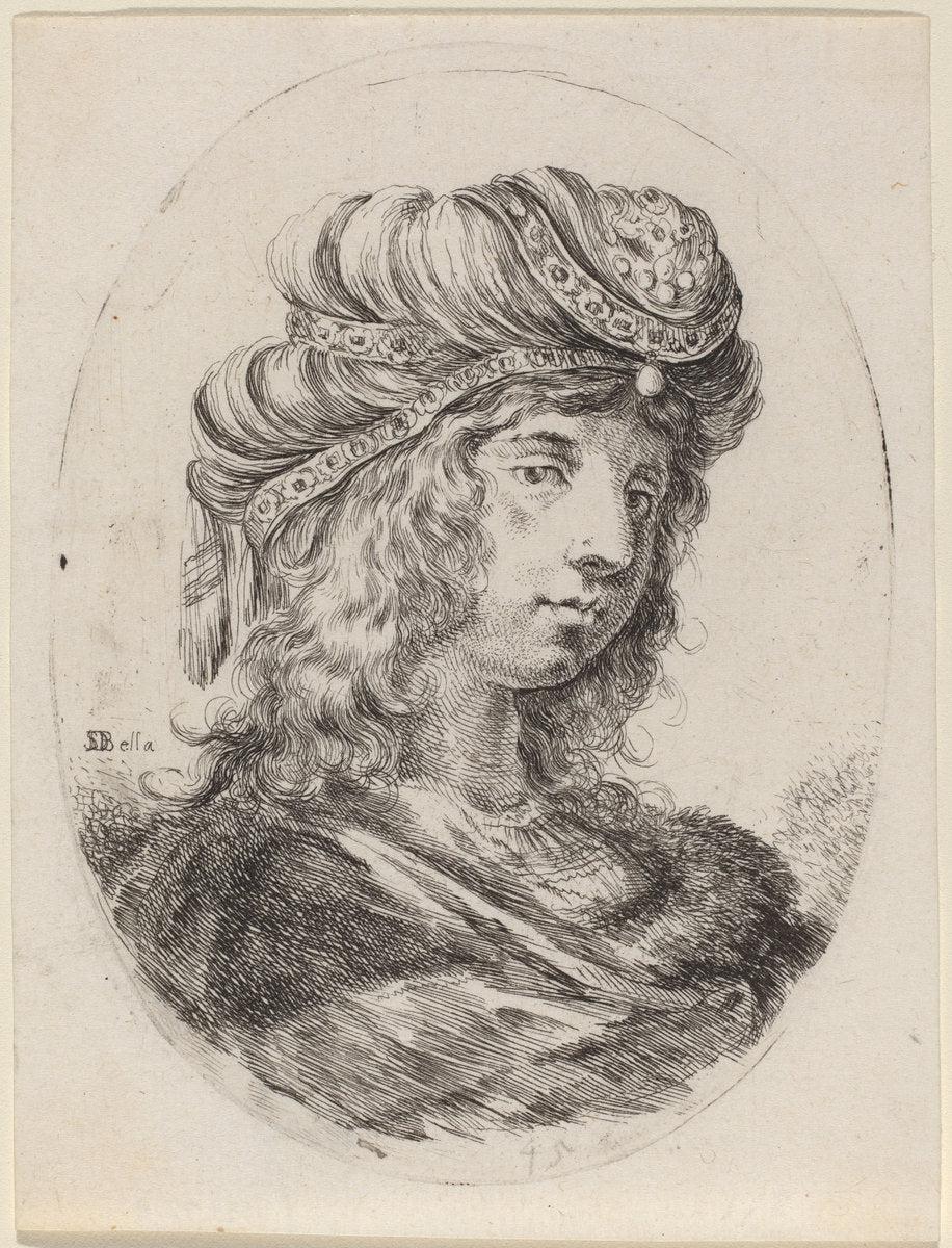Sultaness in a Banded Turban, Turned to the Right by Stefano Della Bella (Italian, 1610 - 1664), 16X12"(A3)Poster Print