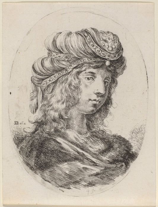 Sultaness in a Banded Turban, Turned to the Right by Stefano Della Bella (Italian, 1610 - 1664), 16X12"(A3)Poster Print