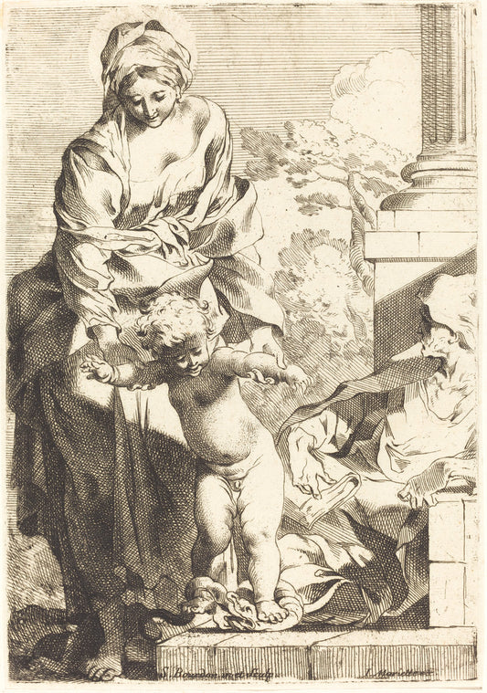 The Christ Child Trampling on Sin by Sébastien Bourdon (French, 1616 - 1671), 16X12"(A3)Poster Print